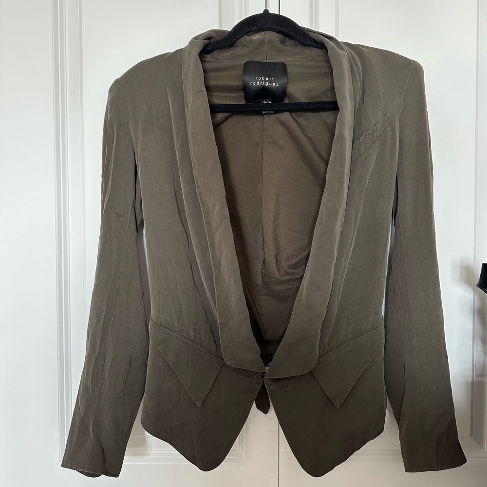 ROBERT RODRIGUEZ Olive green jacket silk size 0